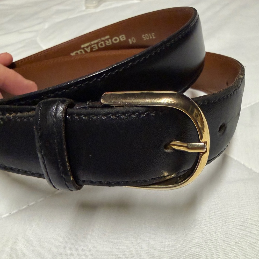 Men’s Bordeaux Black Leather Belt with Gold Buckle